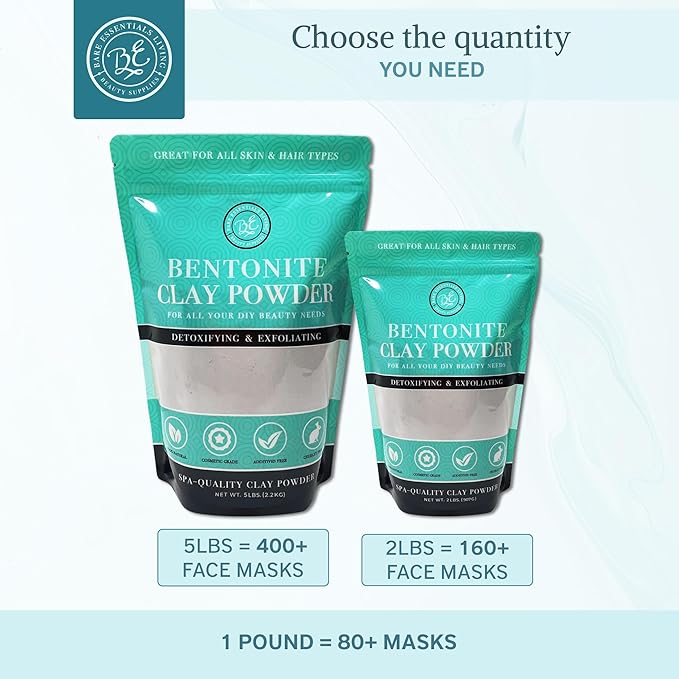 Bare Essentials Living - Bentonite Clay Powder (5lbs) Face Clay Mask, Bentonite Clay Detox for Skin, Clay Powder for Seed Bombs, Detox Bath, Cosmetic Clay Powder, Sodium Bentonite Clay - Made in USA