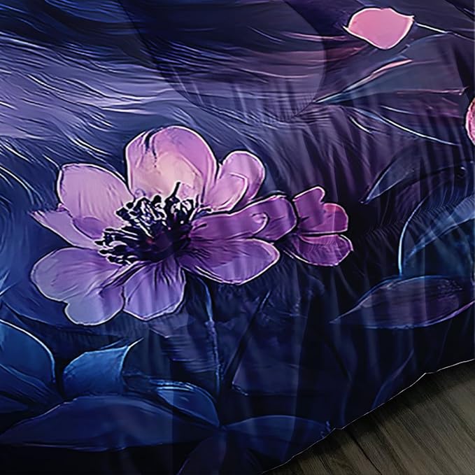 Kids Cat Comforter Set Queen Size,Fantasy Cats Butterfly Flowers Bedding Set for Kids Girls Kawaii Room Decor,Cute Little Animal Themed Toddler Bedding Set with 2 Pillowcases.