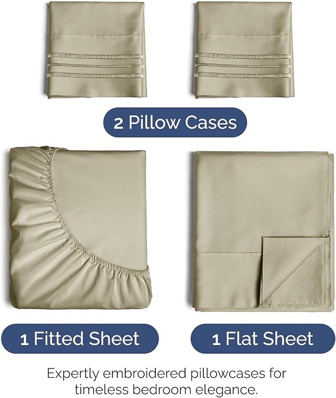 Queen Size 4 Piece Sheet Set - Extra Soft, Breathable & Cooling Sheets - Hotel Luxury Durable Bed Sheets for Women & Men - Deep Pockets, Easy-Fit & Wrinkle-Free Sheets - Taupe Oeko-Tex Bed Sheet Set