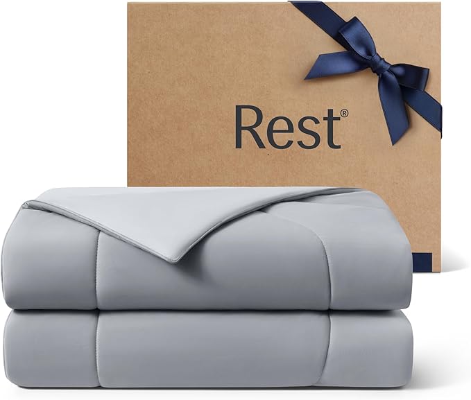 REST® Evercool® Cooling Comforter, Full/Queen, Blanket for Hot Sleepers, All Season Bedding to Keep Cool for Night Sweats, Breathable Lightweight Blanket, 90"x90" Inches, Cool Gray