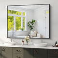 Koonmi Black Framed Bathroom Mirror - Shatterproof 36"x48" Tempered Glass, HD No Distortion, Horizontal/Vertical Mount, Modern Matte Aluminum Alloy Frame