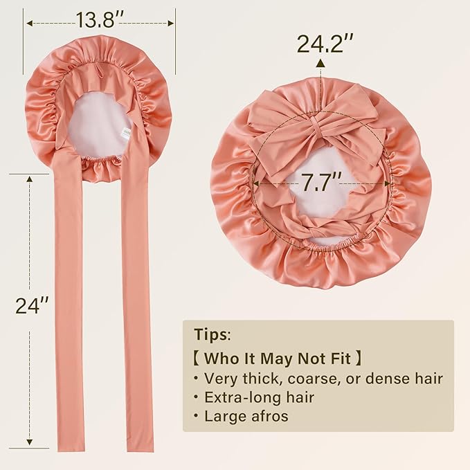 ZIMASILK 100% Mulberry Silk Bonnet for Sleeping Women Long Hair Double Layer Silk Hair Wrap with Tie Band Stay On Head (1Pc, Coral)