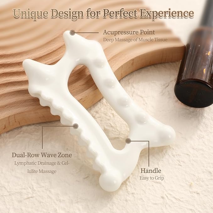 Ceramic Body Gua Sha Tools, Advanced Trigger Point Massage Tools, Korean 괄사 Gua Sha Facial Tools, Lymphatic Drainage Tools Gifts for Mother Women Men(Dual Row Style)