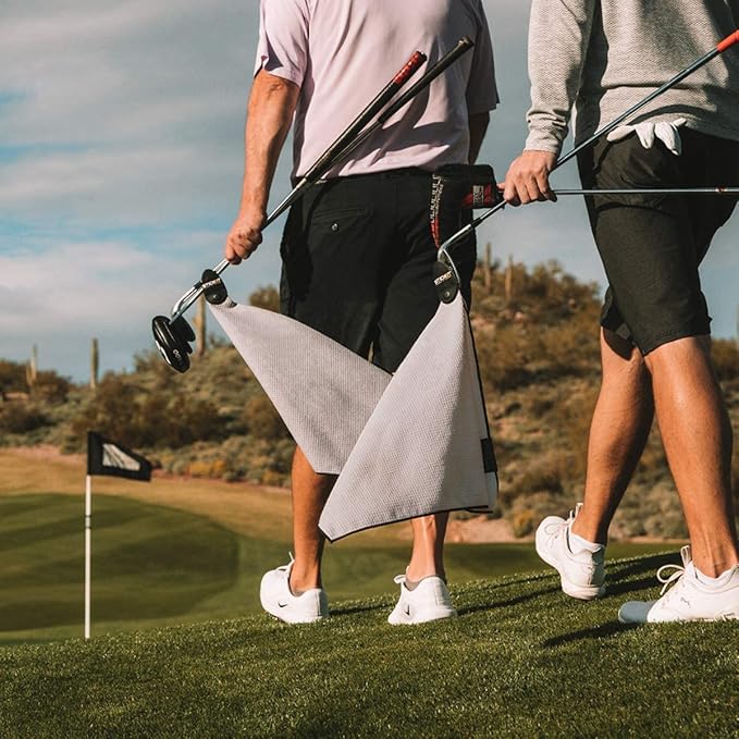 STICKIT Magnetic Towel, Grey | 2-Pack | Top-Tier Microfiber Golf Towel with Deep Waffle Pockets | Industrial Strength Magnet for Strong Hold to Golf Carts or Clubs