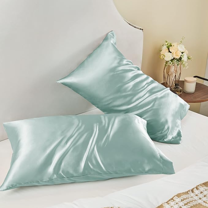 BEDELITE Satin Pillowcase for Hair and Skin, Super Soft and Cooling Similar to Silk Pillow Cases 2 Pack with Envelope Closure, Gift for Women Men(20"x26" Standard Size, Haze Blue)