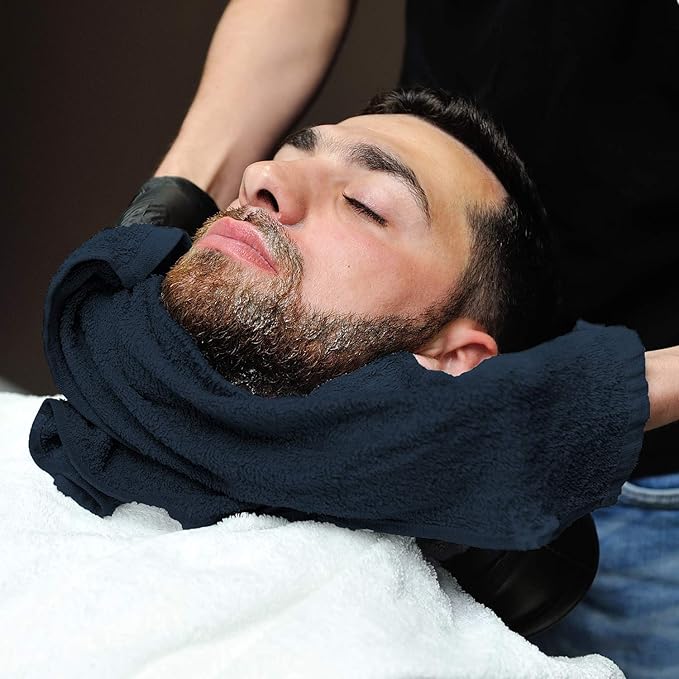 Arkwright Bleach Proof Salon Towels Bulk - Case of 144 - Highly Absorbent, 100% Cotton, Quick Dry Spa Face Towel for Hair Stylist, Barber, Pedicure, and Esthetician, 16 x 28 in, Navy