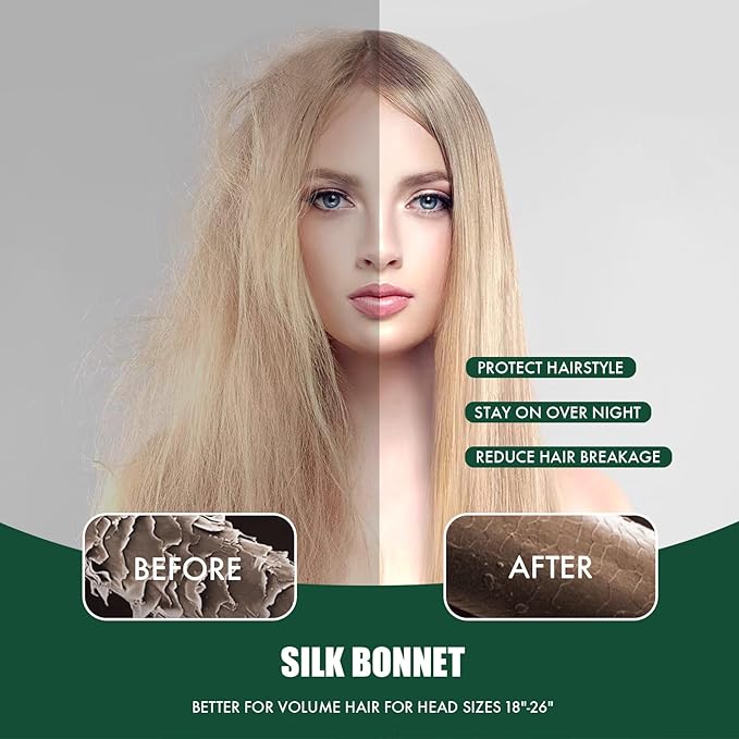 Silk Bonnet for Sleeping Women, Adjustable Soft Satin Lined Bonnet with Tie Band, Double Layer Sleep Night Cap