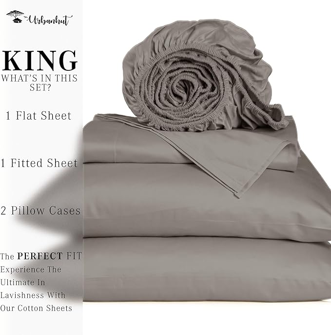 URBANHUT 1000 Thread Count Egyptian Cotton Sheets King Size, Long Staple Soft & Breathable, 4 Pc Bed Sheet Sets, Luxury Hotel Sateen Sheets Fits 16" Deep Pocket - Dark Grey