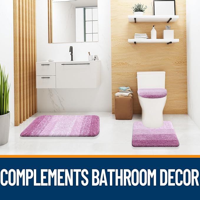 OLANLY Soft Microfiber Bathroom Toilet Lid Cover, Machine Washable Covers, 17.5x15, Stays in Place Rubber Backing, Fits Most Round, Elongated and Oblong Lids, Accessories Decor, Purple