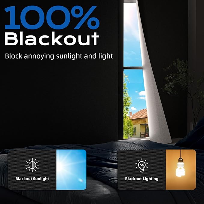 Blackout Curtains for Bedroom, 70" x 58" Portable Black Out Blinds with 20 Sets Hook & Loop Strips for 100% Blackout Window Film, Temporary Black-out Shades for Windows Cover Nursery Travel RV- Blacks