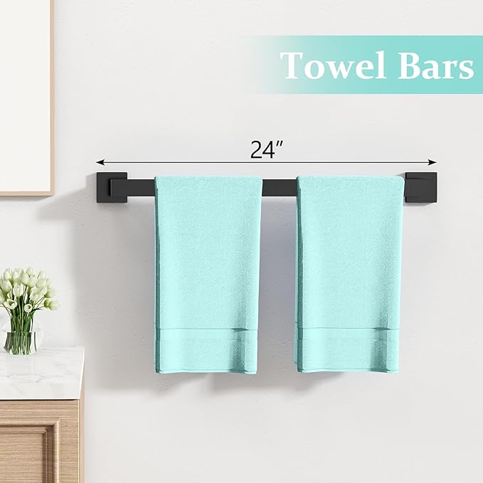 20-Piece Matte Black Bathroom Hardware Set, 24 Inch Bath Towel Bar Set, Stainless Steel Wall Mounted Towel Rack for Bathroom