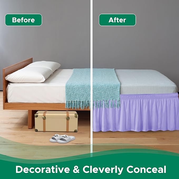 Biscaynebay Wrap Around Bed Skirts for King & Cal King Beds 18" Drop, Lavender Adjustable Elastic Dust Ruffles Easy Fit Wrinkle Resistant Silky Luxurious Fabric Machine Washable
