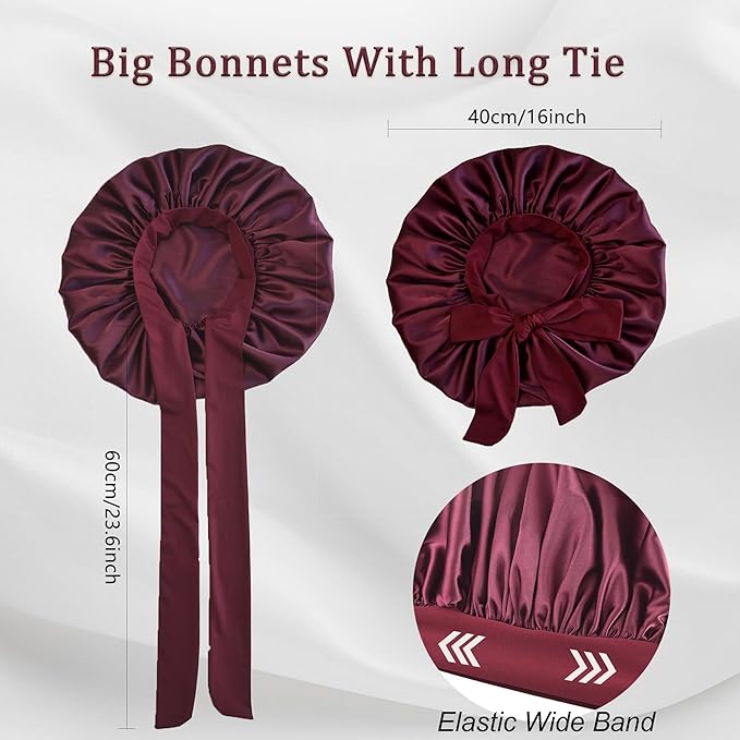 Silk Bonnet for Sleeping Women Satin Bonnet Double Layer Night Sleep Cap with Elastic Tie Band for Curly Natural Hair