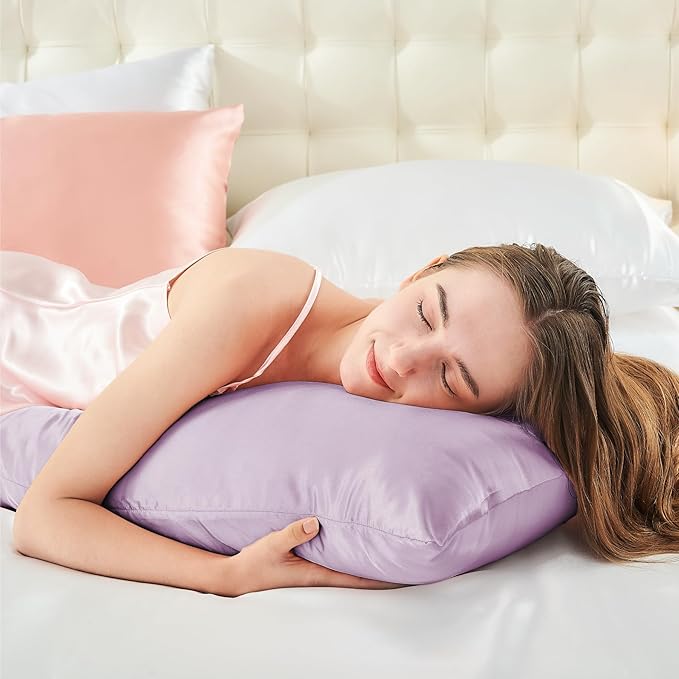 BEDELITE Satin Body Pillow Cover 2 Pack, Super Soft and Cooling Body Pillow Pillowcase for Hair and Skin, Breathable Silky Full Long Pillowcase Cover(20"x54", Lavender)