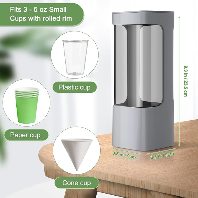 Chengu 2 Pieces Bathroom Cup Dispenser, Wall Mounted Pull Type Water Cup Holder Fits 3-5 oz Small Adhesive Dispenser with Paste Plate for Home, Bathroom, Office Hospital(Gray)