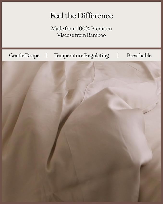 Cozy Earth Luxury Duvet Cover Twin - 100% Viscose from Bamboo - Ultra-Soft, Cooling & Lightweight Duvet Cover - Temperature-Regulating Bedding with Concealed Zip & Interior Snap Closures - Oat