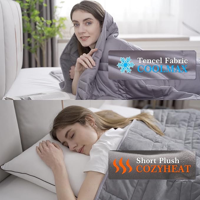 OMYSTYLE Reversible Weighted Blanket 20lbs for Adults (60 x 80 Inches Twin Size), Warm Short Plush and Cool Tencel Fabric Double Sided Weighted Blanket for All Season Use- Bonus Carry Bag Included
