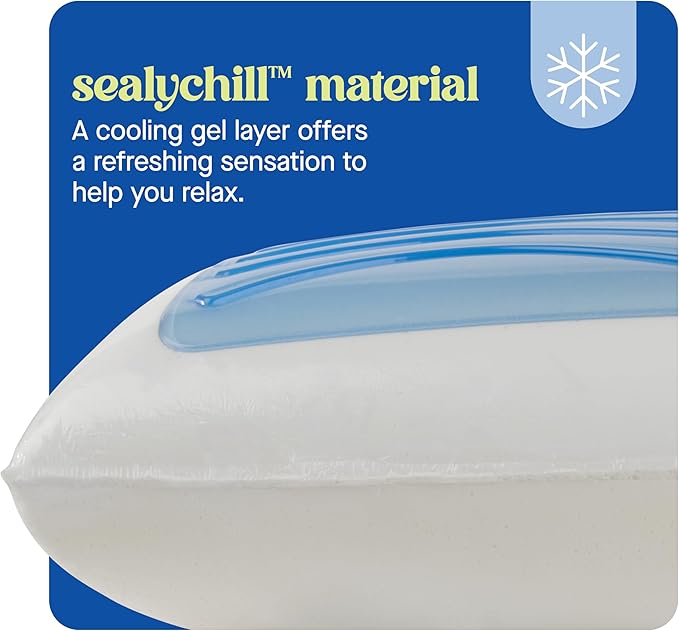 Sealy Dreamlife King Size Memory Foam Cooling Pillow with SealyChill Cooling Gel, Removable Machine-Washable Cover, Made in The USA, White