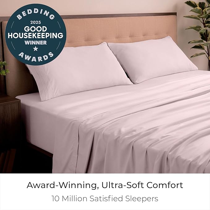 Mellanni King Sheets Set - 4 PC Iconic Collection Bedding - Hotel Luxury, Extra Soft, Cooling Bed Sheets - Wrinkle, Fade, Stain Resistant (King, Blush Pink)