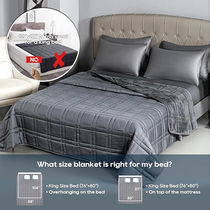 Double-Sided Weighted Blanket King Size 30lbs(88''x104'', All Season Use), Warm Short Plush and Cool Tencel Reversible Weighted Blanket, California King Size for Adults & Couple - Carry Bag Included