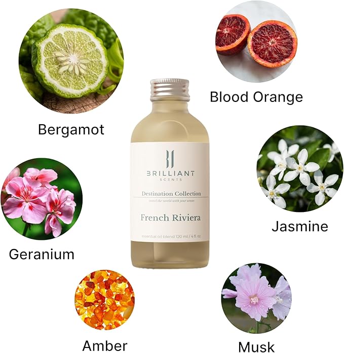 Brilliant Scents French Riviera Fragrance Oil 200ml - Premium Diffuser Oil for Home, Office, Hotels - Long Lasting, Plant-Based, Meets IFRA Standards, USA-Made - Blood Orange, Jasmine, Tonka Bean