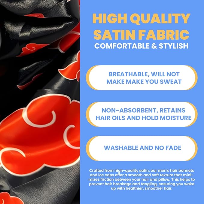 Premium Non Slip Hair Bonnet for Men Satin Curly & Dreadlocks Wrap Silk Double Layer Sleeping & Shower Cap Anime Soft Band (Gold Stars)