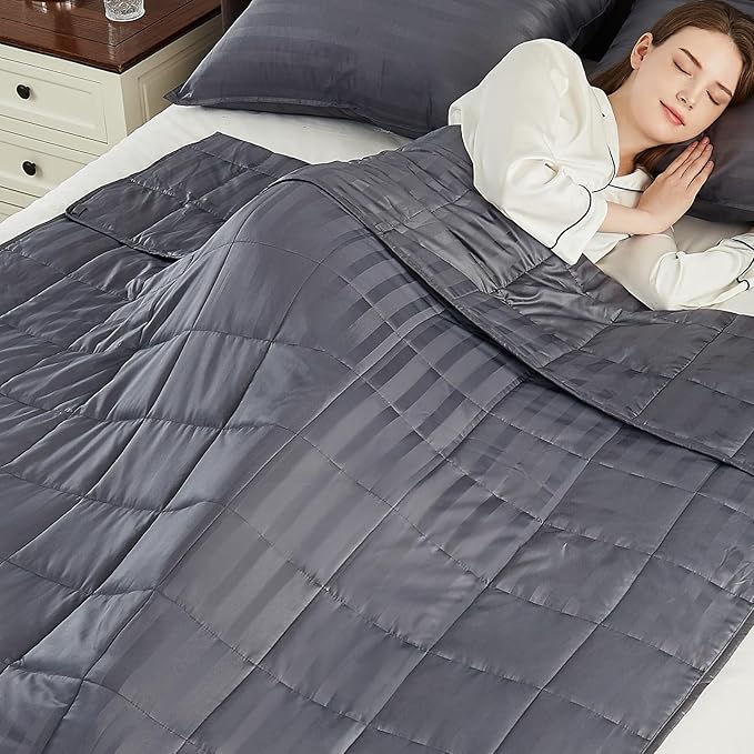 Weighted Blanket Queen/King Size (80"x87" 15lbs),Ultra Soft and Cozy Cooling Weighted Blanket for Adult,Heavy Blanket with Machine Washable Soft Blanket, Stripe Grey