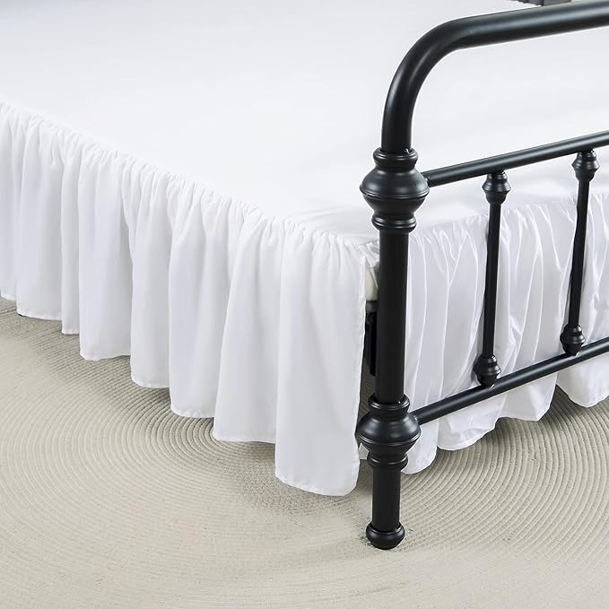 Bed Skirt Queen Size Ruffled Bed Skirt with Split Corners, 16 Inch Drop Dust Ruffle Bed Skirt with Platform, Queen-16 Drop, White