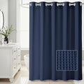 River Dream Waffle No Hook Shower Curtain with Snap-in Liner,Cotton Blend, Shower Curtain with Liner Set,Navy Blue,71 x 74 inches
