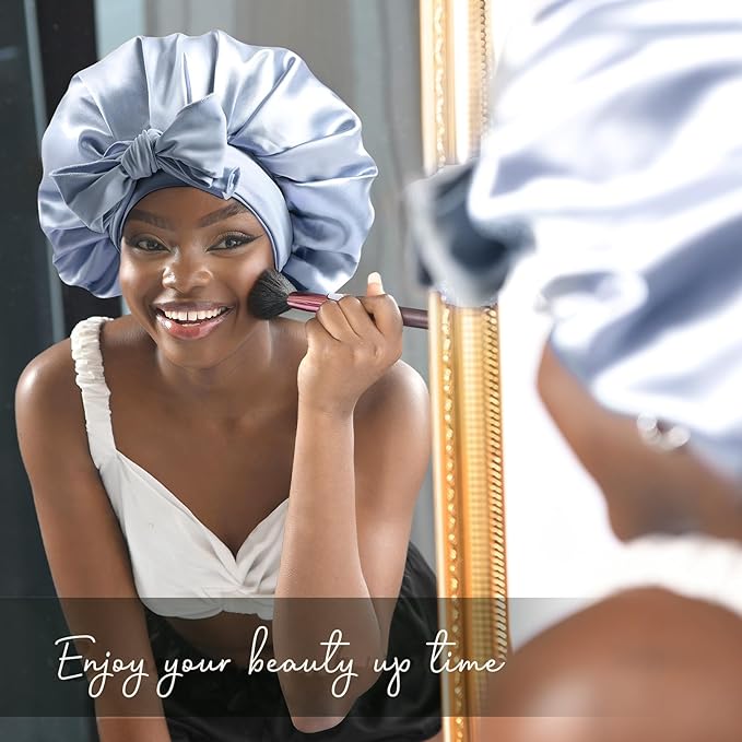 YANIBEST Silk Bonnet for Sleeping Women Adjustable Double Layer Satin Bonnet Reduce Friction Prevent Frizz Natural Curly Hair