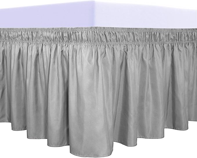 PureFit Wrap Around Ruffled Bed Skirt with Adjustable Elastic Belt - 14 Inch Drop Easy to Put On, Wrinkle Free Bedskirt Dust Ruffles, Bed Frame Cover for Queen, King and C-King Size Beds, Light Gray