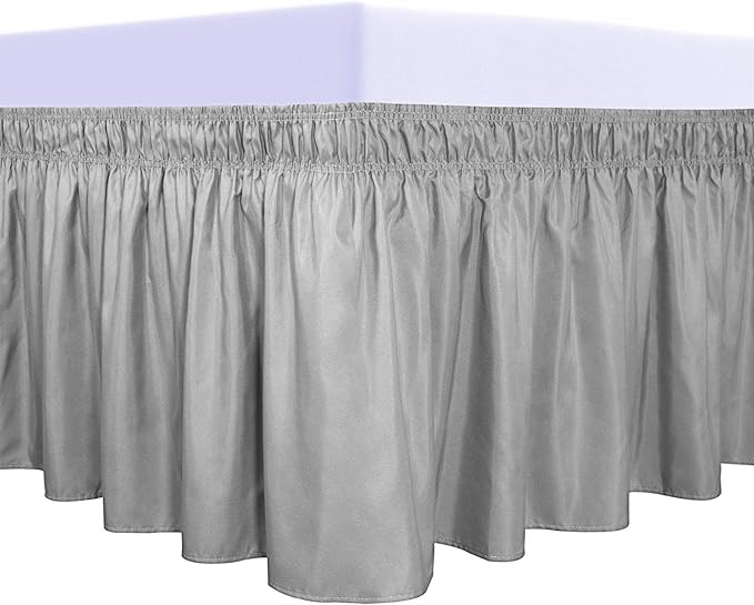 PureFit Wrap Around Ruffled Bed Skirt with Adjustable Elastic Belt - 22 Inch Drop Easy to Put On, Wrinkle Free Bedskirt Dust Ruffles, Bed Frame Cover for Twin,Twin XL and Full Size Beds, Light Gray
