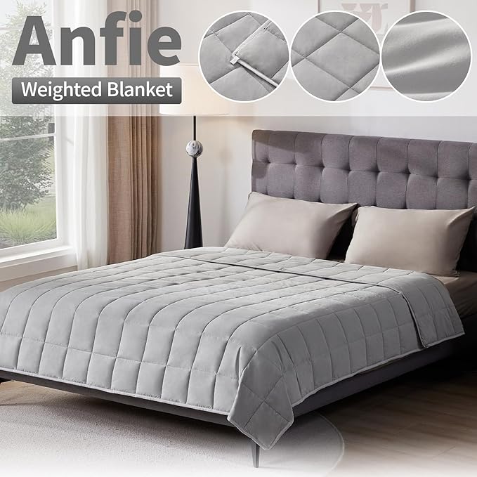 anfie Modern Weighted Blanket (88x104-25lb, Stone Grey), Ultra Soft Polyester, Cooling, 25 lbs, King Size, Machine Washable, Bagged, Lightweight, Unisex