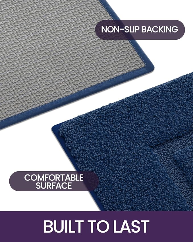 DEXI Bathroom Rugs 32x20, Washable Non Slip Bath Mat for Shower Floor, Absorbent Quick Dry Bathmat with Rubber Backing, Ultra Soft Plush Carpet for Tub, Navy