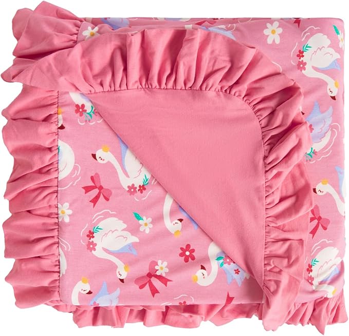 Premium Baby Blanket for Girls, Stretchy Quilt, Soft Crib Bedding for Newborn Baby and Toddler, Ruffle Nursery Blanket for Kids, Viscose Made from Bamboo, 50''x50'' Beautiful Swan One Size