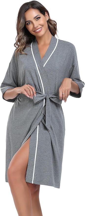 COLORFULLEAF Womens Bamboo Short Robes Lightweight Kimono Cotton Robe Soft Knit Bathrobe Ladies Loungewear with Pockets