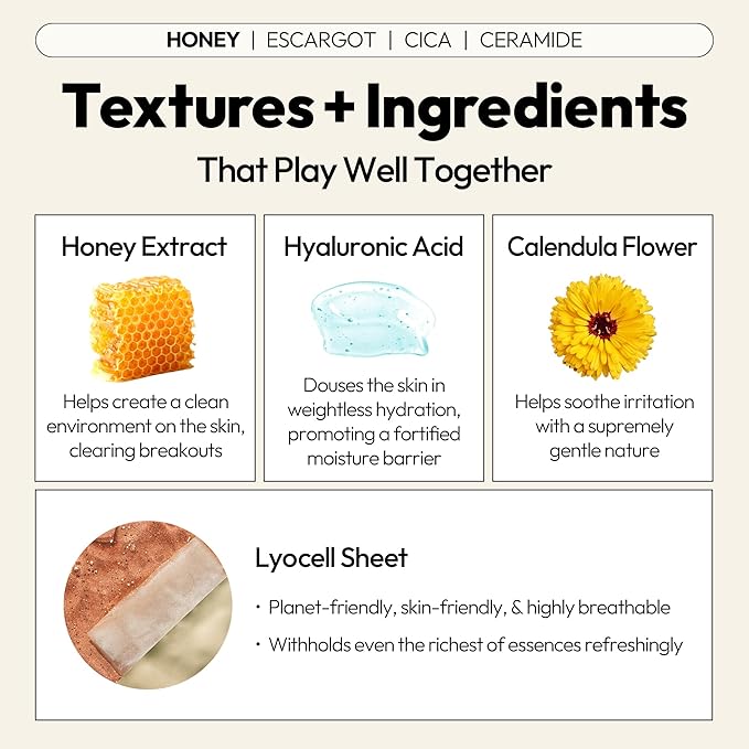 LAPCOS Skin Barrier Repair Sheet Mask Variety Pack – Escargot, Cica, Ceramide, Honey 4 Types of Face Mask Set – Daily Korean Skin Care w/Snail Mucin, Centella Asiatica & Niacinamide (12 ea)