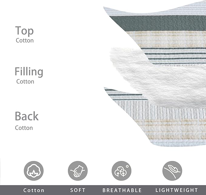 Homzard Twin Quilt, Cotton Comforter Set, Cream Grey Quilt Bedding,Reversible Lightweight Twin Bedspread,2 Pieces