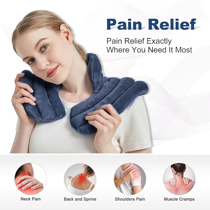 Neck Heating Pad Microwavable for Shoulders, Warmer Wrap Microwave Heating Pad for Neck and Shoulders for Pain Relief (Navy Blue)