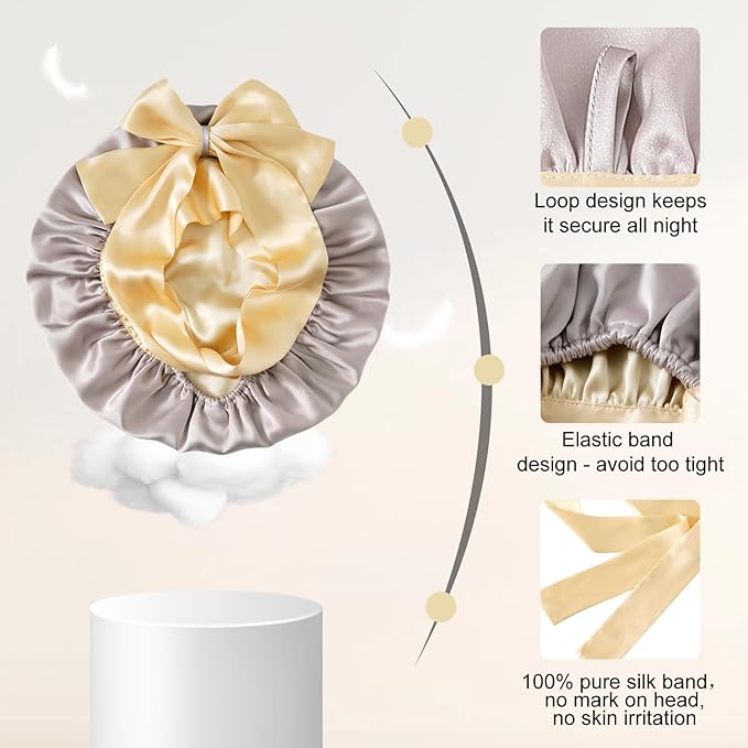 ZIMASILK 100% Mulberry Silk Bonnet for Sleeping Women Double Layer Hair Wrap with Silk Tie Band,1 Pack