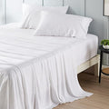 Bedsure California King Sheet Sets, Cooling Sheets, Rayon Derived from Bamboo, Deep Pocket Up to 16", Breathable & Soft Bed Sheets, Hotel Luxury Silky Bedding Sheets & Pillowcases, White