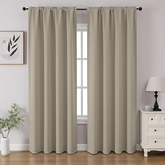 CUCRAF Light Beige Blackout Curtains 108 inch Length 2 Panels Set, Rod Pocket Room Darkening Drapes for Bedroom Living Room, Insulated Thermal Light Blocking Window Curtain (W52 x L108 Inch)