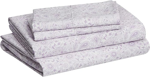 Amazon Basics Lightweight Super Soft Easy Care Microfiber Bed Sheet Set with 14" Deep Pockets - Full, Lavender Paisley