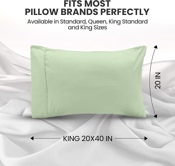 Pillow Covers by Utopia Bedding - King Size 2-Pack – Soft Brushed Microfiber – Perfect for Hospitals, Hotels, Guest Rooms – Oeko-TEX Certified, 20x40 Inches (Sage)