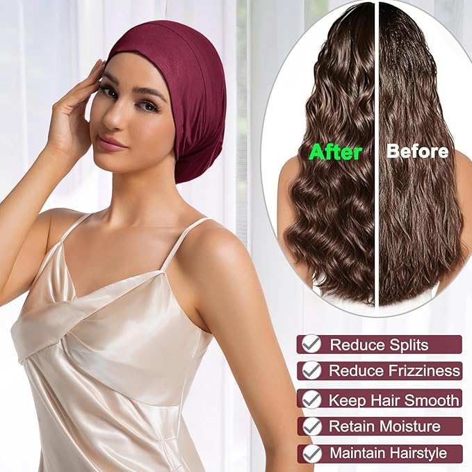 Sleep Cap Bonnet for Sleeping Black Women Men, Adjustable Cooling Lining Bonnets for Curly Hair Wrap Braids Beanie Night Hat