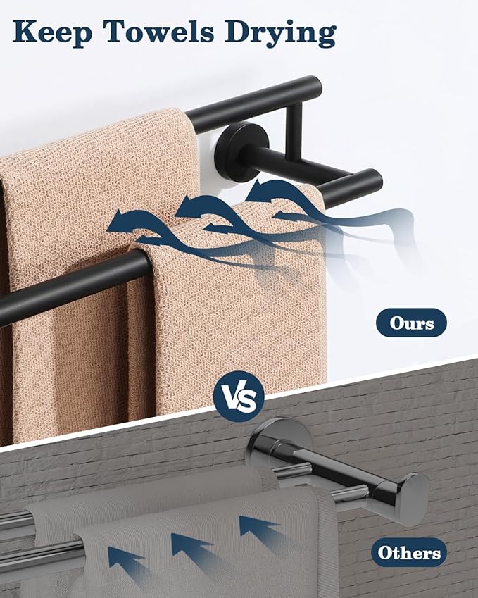 Alise Double Bath Towel Bars Towel Racks for Bathroom Lavatory,Wall Mount Towel Holder SUS304 Stainless Steel Towel Hanger Rail 16 Inch,GYT6902-400-B Matte Black