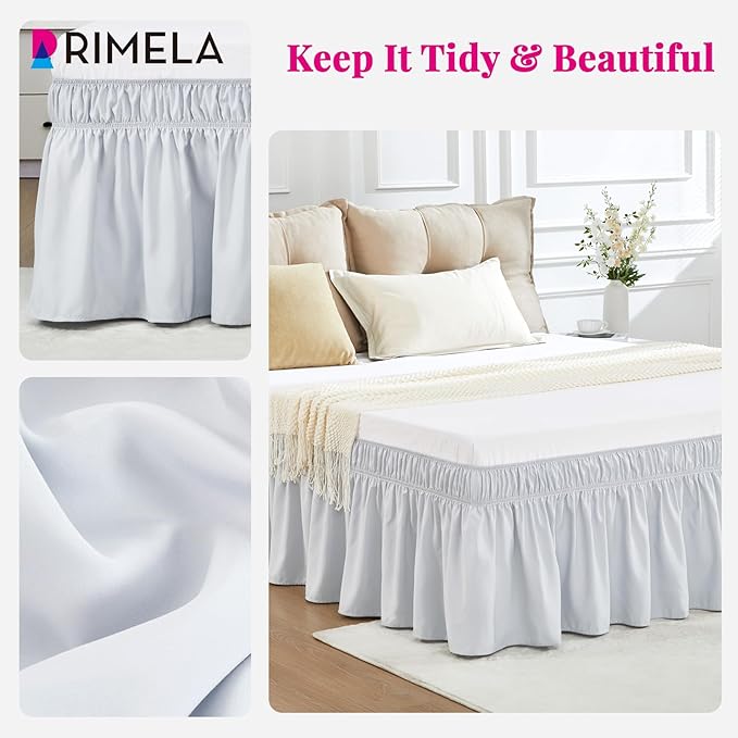 RIMELA Ice Grey Bed Skirt King Size 15 Inch Drop, Elastic Bed Skirting for Bed Base and Frame, Bedding Dust Ruffle Easy to Install, Lightweight Wrap Around Adjustable Bedskirt