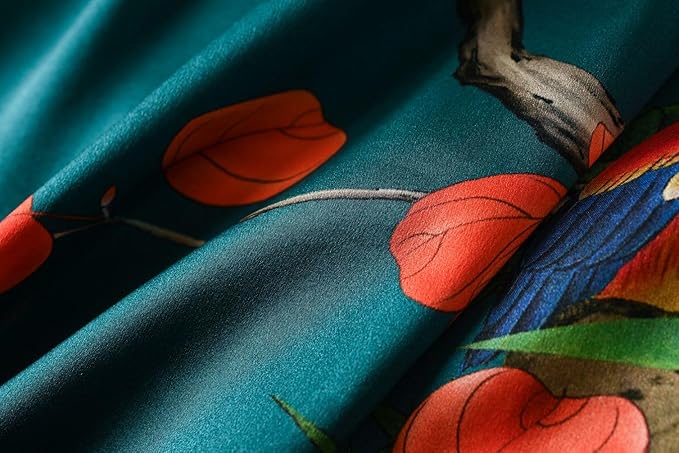 Women's Silk Kimono Robe Long Bathrobe Nightgown 100% Mulberry Silk for Women - Classic Floral Pattern