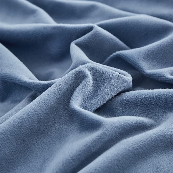 Cottonight Blue Velvet Comforter Set Queen Blue Flannel Bedding Set Queen Size Winter Blanket Quilts Modern Heavyweight Warm 3 Piece Velvet Comforter Set