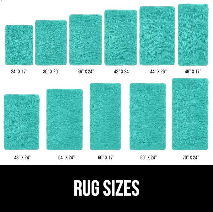 GORILLA GRIP Bath Rug Mat, Soft Absorbent Chenille, Quick Dry Microfiber Mats, Rubber Backing Washable Shower Floor Rugs, Bathmat Runner, US Designed Bathroom Home Decor Accessories 24x17, Turquoise